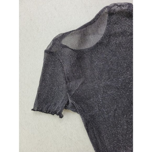 NEW Hollister Women's S Black Silver Thread Top Shirt Sheer Stretch Mesh Net - Picture 7 of 7